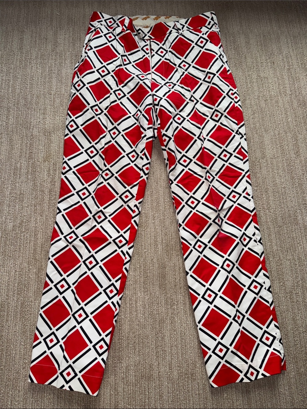 Loudmouth Mens 32x32 Danger Golf Slacks Red White Black Stretch Golfcore Pants